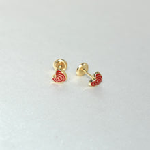 14K Solid Yellow Gold Heart Earrings, CZ Enamel Screw Back Stud Earrings, Gift For Babies
