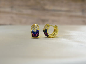 Multi Color Gold Plated Huggies Hoops - Small Everyday Earrings Gift for Women, Daughter, Wife