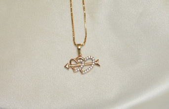 Heart and Arrow Pendant Necklace - Heart 14K Gold Plated Necklace - Women, Unisex