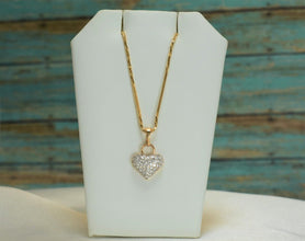 Sparkling Heart Pendant - Gold Plated Love Charm Necklace - Gift for Wife Girlfriend