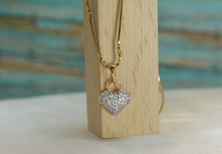 Sparkling Heart Pendant - Gold Plated Love Charm Necklace - Gift for Wife Girlfriend