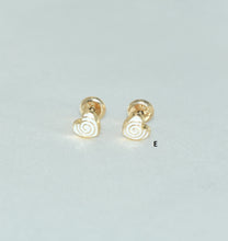 14K Solid Yellow Gold Heart Earrings, CZ Enamel Screw Back Stud Earrings, Gift for Babies