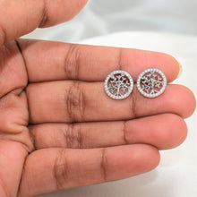 Round 925 Sterling Silver Studs, Dainty CZ Tree Earrings, Gift for Her