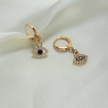 Blue Evil Eye Earring - Gold Plated Dangle Drop Hoop Huggies Protection Earrings