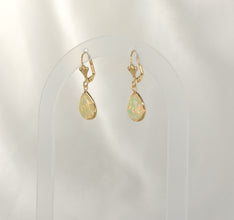 White Fire Opal Drop Earrings 14K Gold Plated Pearl Drop Hoops Gift For Her