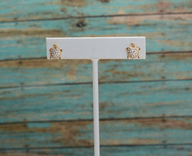 Turtle CZ Earring, Gold Plated earrings, Turtle CZ Charm, Turtle Stud - Women