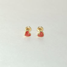 14K Solid Yellow Gold Heart Earrings, CZ Enamel Screw Back Stud Earrings, Gift For Babies