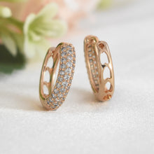 Micro Pave Huggies 14K Gold Plated Heart Earrings Round CZ Hoops Gift For her