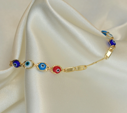 Multi Color Evil Eye Gold Plated Protection Bracelet, 7.5 inch - For Her