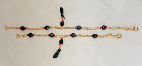 Azabache Bracelet with Figa Hand Charm - Gold Plated Protection Bracelet- Pulsera De Azabache Para Bebe, Nino, Nina Y Adulto