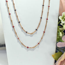 Thin Beaded Chains - Gold Plated Dainty Layering Necklaces in Red Black Beads