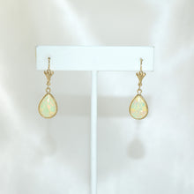 White Fire Opal Drop Earrings 14K Gold Plated Pearl Drop Hoops Gift For Her