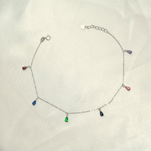 Tear Drop Silver Anklet, 925 Plata Tobillera, Multicolor CZ Drop Anklet,Gift-10