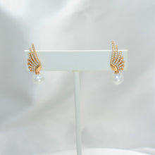 Angel Earrings CZ Pearl Drop Stud Gold Plated Bridal Statement Earrings Gift