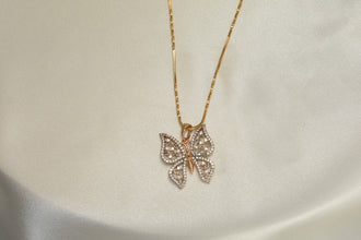 Butterfly Pendant Necklace - 14K Gold Plated Mariposa Charm Necklace - Gift for Daughter