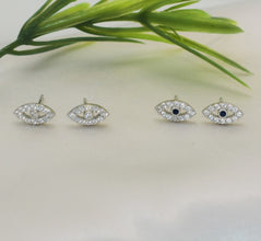Evil Eye Stud Earrings 925 Sterling Silver Ojo Protection Studs Gift For Her