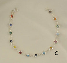 Multicolor EvilEye Bracelet 925 Sterling Silver Protection Pulsera7.5