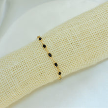 Black Stone Minimalist Bracelet - Gold Plated Everyday Stackable Bracelet for her 7.5