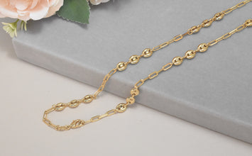 Puffed Mariner Anklet, Gold Plated Tobillera Paper Clip Chain and Anklet - Gift for her