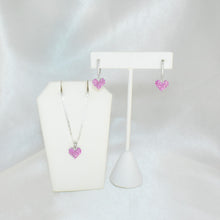 Sterling Silver Multi Color Stone Heart Necklace and Earring Jewelry Set