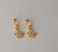 Crown Drop Earrings - Quinceañera Gold Plated Princess Earrings - Birthday Gift for Daughter