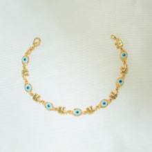 Blue Evil Eye, Elephant Gold Plated Protection Bracelet, 7.5 inch - For Her