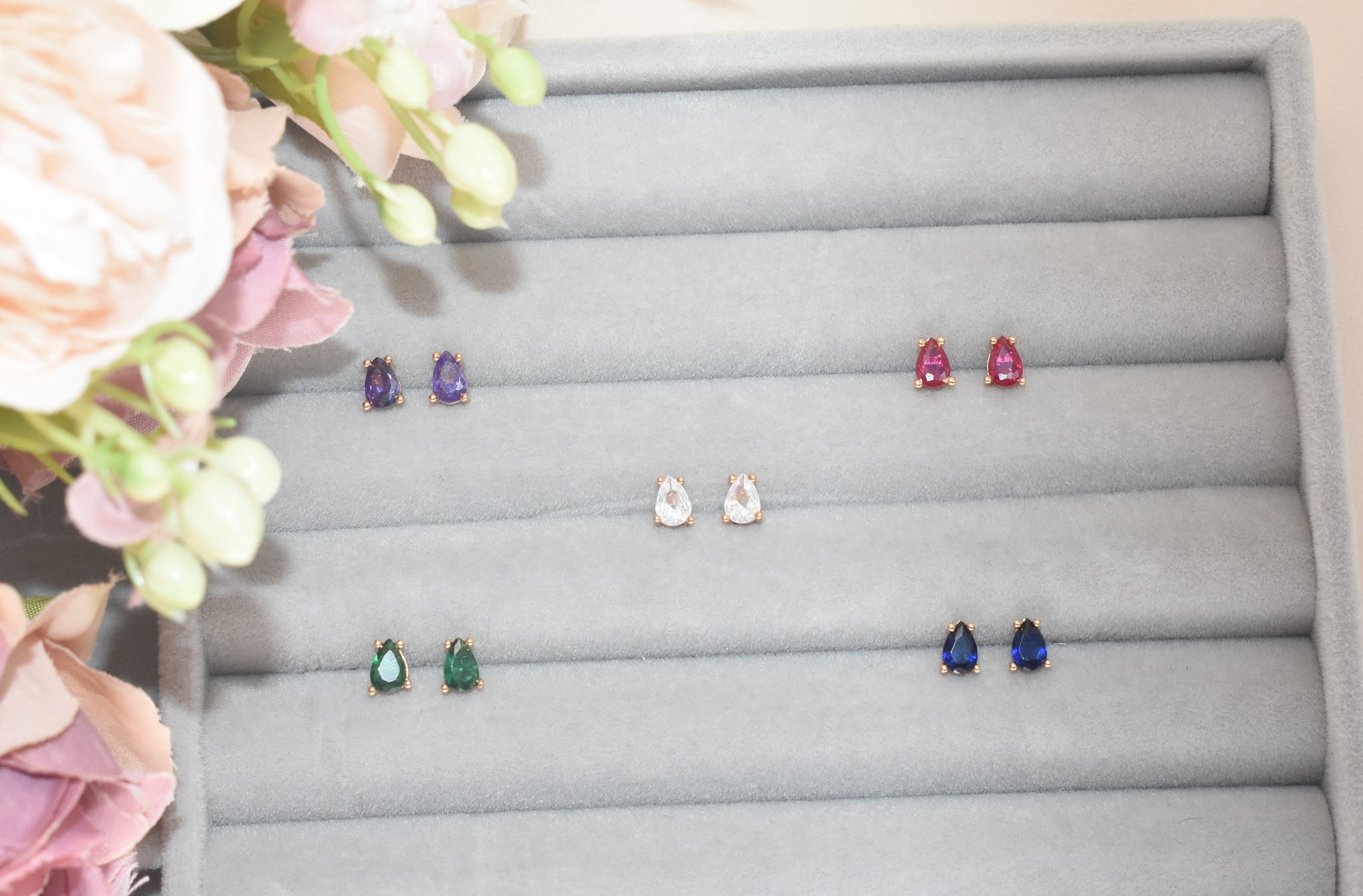 Multicolor Tear Drop Studs Dainty Minimalist CZ Birthstone Studs Gift For her