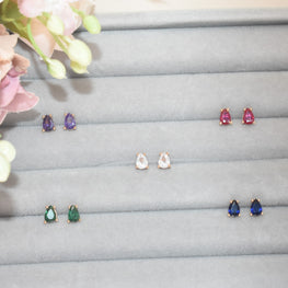 Multicolor Tear Drop Studs Dainty Minimalist CZ Birthstone Studs Gift For her
