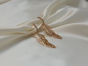 Bridal Dangly Leaf Earrings, 18KCZ Gold Plated Dangle Drop Earrings For women