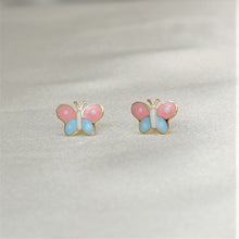 14K Solid Yellow Gold Butterfly Enamel Earrings, Mariposa Baby Screw Back Studs, Gift for Babies