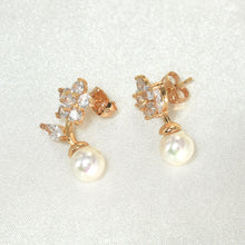 CZ Flower Pearl Drop Earring Gold Plated Studs Wedding Earrings Statement Studs