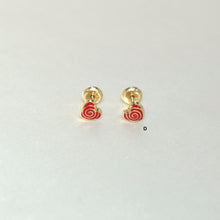 14K Solid Yellow Gold Heart Earrings, CZ Enamel Screw Back Stud Earrings, Gift for Babies