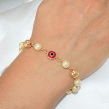 Evil Eye Pearl Protection Bracelet - Gold Plated Proteccion Pulsera 7.5'' - Gift for her