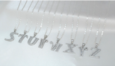 Letter Pendant 925 Sterling Silver Dijes de Plata Initials A-Z Baguette Charms Necklace