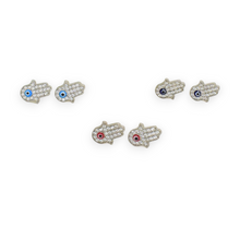 Hamsa Hand Studs Red Blue Eye Sterling Silver Earrings Dainty Protection Studs