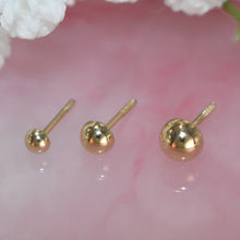 14K Solid Yellow Gold Semi Ball Earrings, Dainty Screw Back Studs For Her( 3mm-5mm )