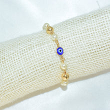 Evil Eye Pearl Protection Bracelet - Gold Plated Proteccion Pulsera 7.5'' - Gift for her