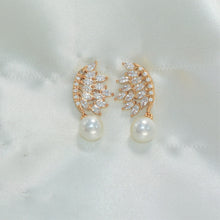 Angel Earrings CZ Pearl Drop Stud Gold Plated Bridal Statement Earrings Gift