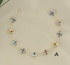 Multicolor EvilEye Bracelet 925 Sterling Silver Protection Pulsera7.5