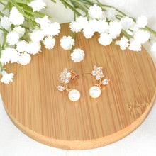 CZ Flower Pearl Drop Earring Gold Plated Studs Wedding Earrings Statement Studs