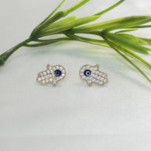Hamsa Hand Studs Red Blue Eye Sterling Silver Earrings Dainty Protection Studs
