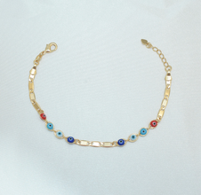 Multi Color Evil Eye Gold Plated Protection Bracelet, 7.5 inch - For Her