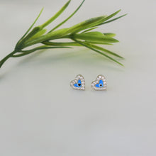 Evil Eye studs - Sterling Silver Heart Studs Dainty Earrings for her