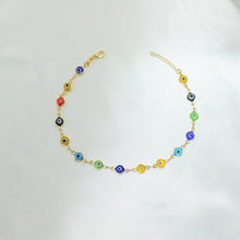 Colorful Evil Eye Anklet - Gold Plated Proteccion Tobillera for Women 11''
