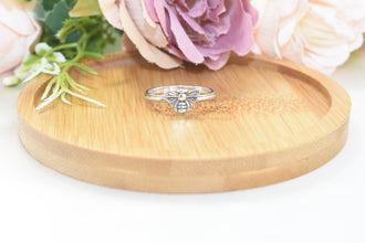 Tiny Bee Ring, Skinny Bee Stacking Ring, Sterling Silver, Minimalist Bee Ring Nature-Inspired Bee Jewelry Perfect Gift for Nature Lovers