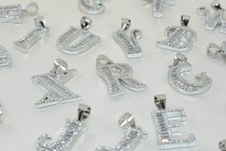 Letter Pendant 925 Sterling Silver Dijes de Plata Initials A-Z Baguette Charms Necklace