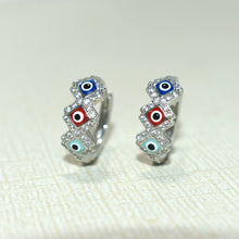 Evil Eye Huggies,925 Silver Earrings, Multi Color Evil Eye CZ Hoop Earrings, Gift for her