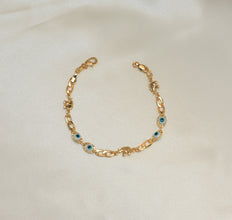 Blue Evil Eye, Elephant Gold Plated Protection Bracelet, 7.5 inch - For Her