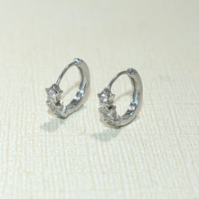 Star Silver Huggies, 925 Sterling Silver Earrings, CZ Star Earrings Gift For her