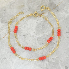 Red Bead Protection Baby, Mother Bracelet Gold Plated Figaro Style Bracelet Gift- 6